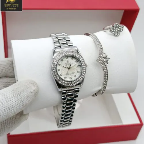 GIRL'S DUBBLE DIAMOND STONE ROLEX DATE JUST WATCH